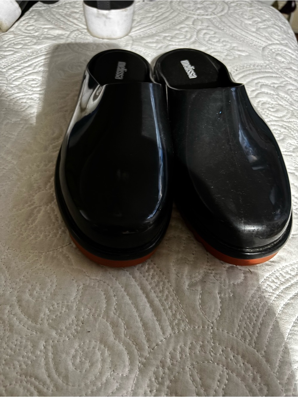 Melissa Women’s Black Slip-On Loafers with Orange Trim